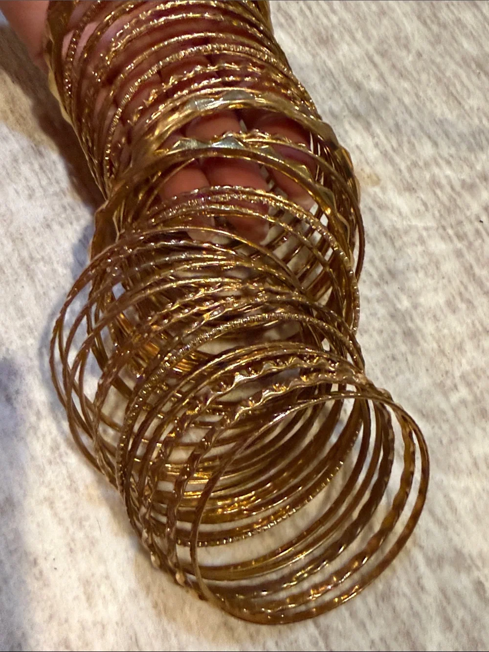 Gold Tone Textured Bangle Bracelet Set - Women Jewelry